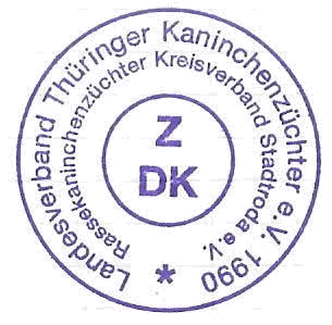1990 Siegel Landesverband Thüringer Kaninchenzüchter, Rassekaninchenzüchter Kreisverband Stadtroda. 